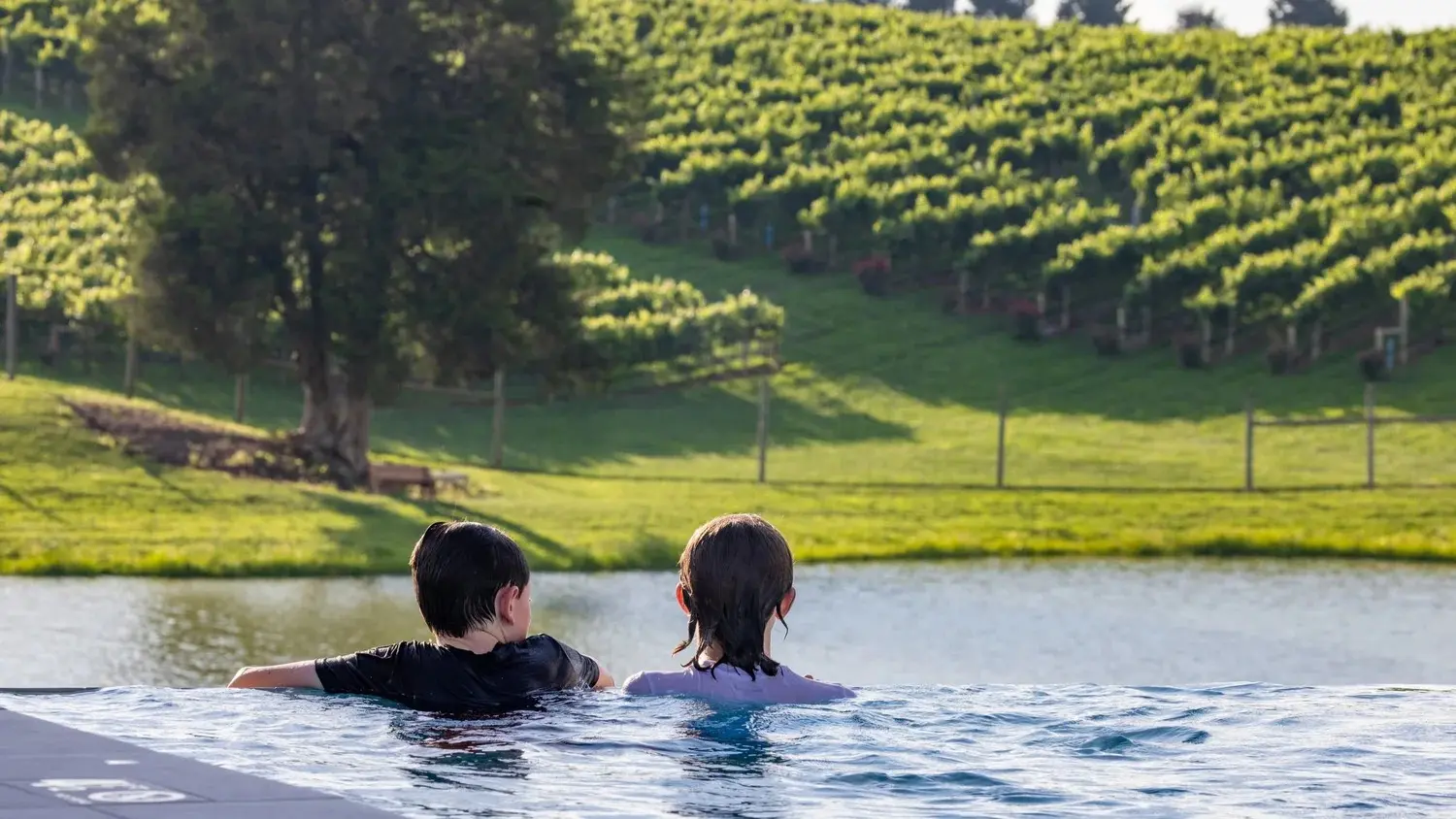 kids in infinity pool