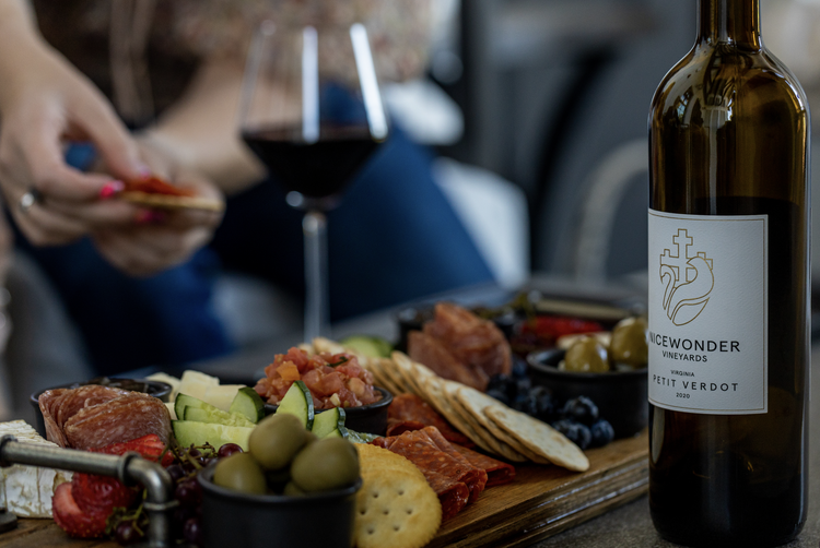 charcuterie board with wine