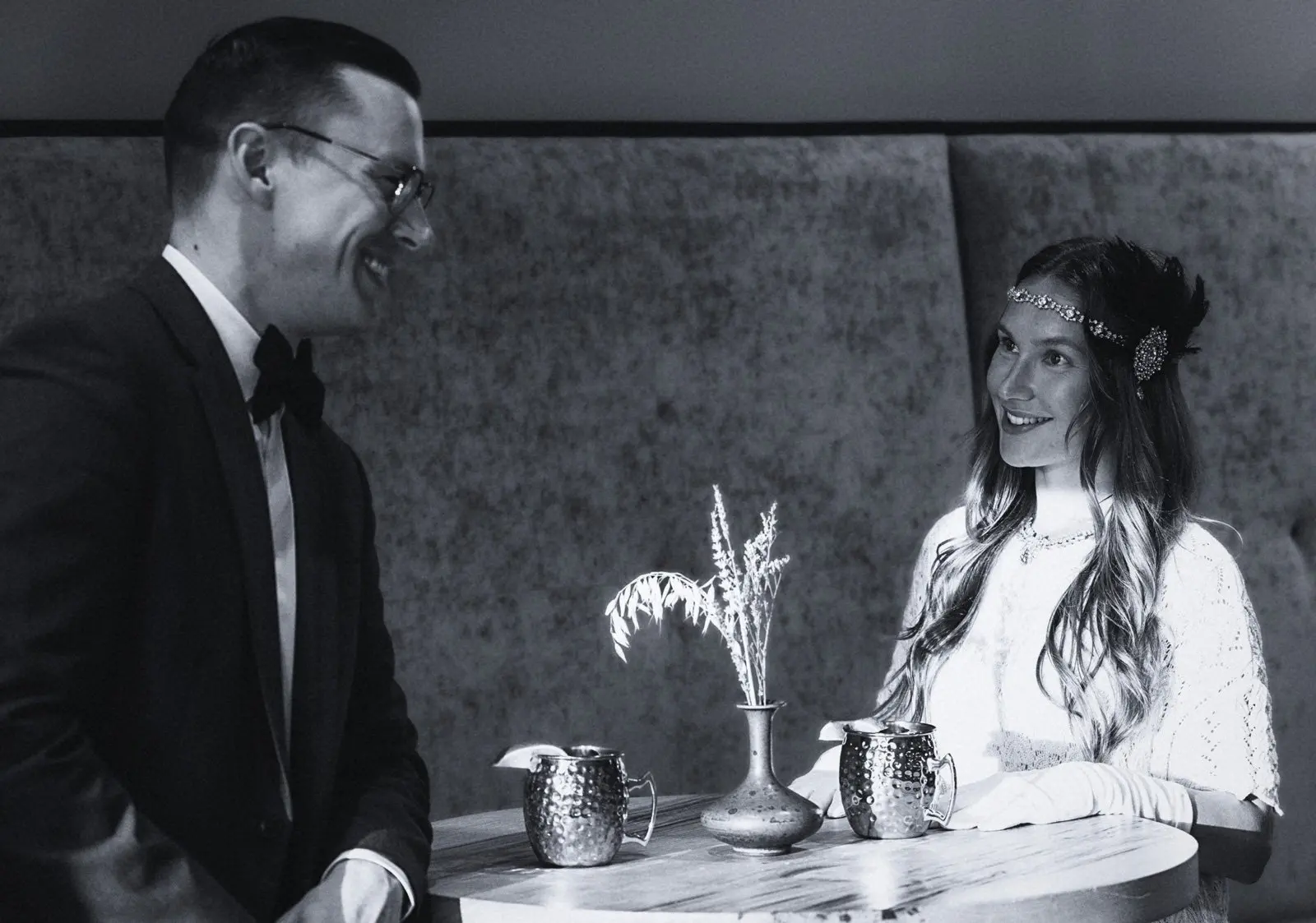 couple with drinks at table